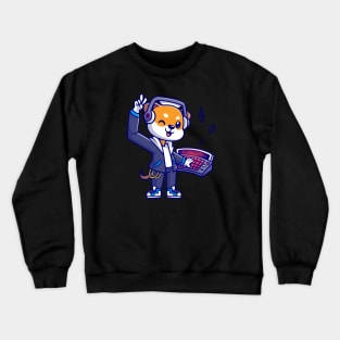 Cute Shiba Inu Dog DJ Playing Music Cartoon Crewneck Sweatshirt